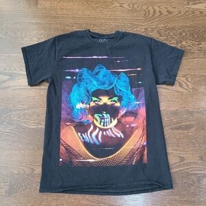 Enigma Lady Gaga Black Graphic Concert  T-Shirt with Neon Design Sz.M Women's